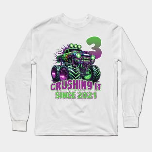 Monster Truck Birthday Tee 3rd Birthday Boy Gift Awesome Since 2021 Tee Custom Monster Truck Tee Long Sleeve T-Shirt